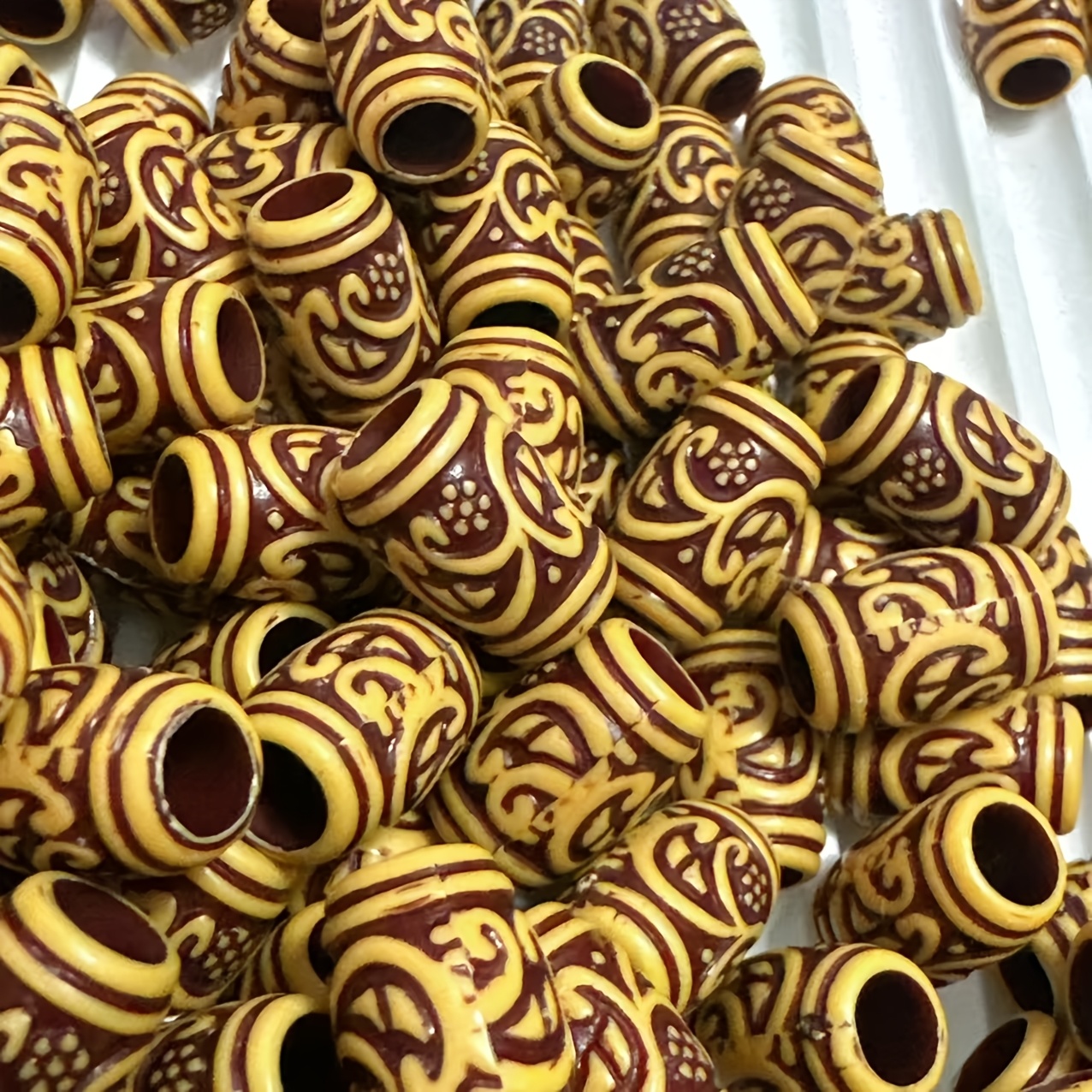 20pcs Bohemian Dark Brown Floral Pattern Barrel Beads for DIY Jewelry Making